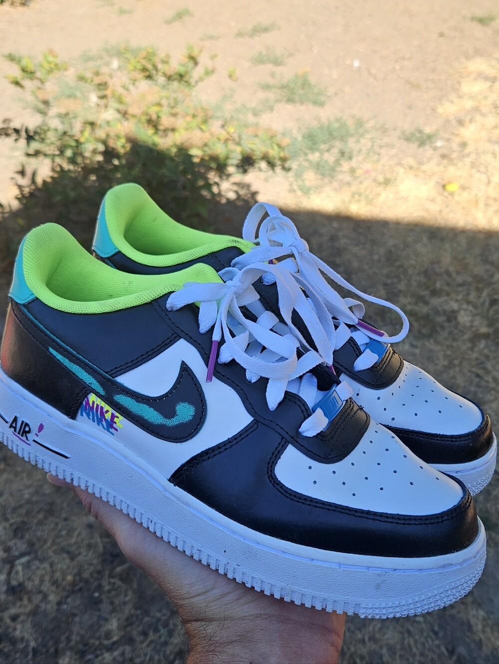 Nike Womens Low-Top Sneakers - Black, White & Neon Green Accents